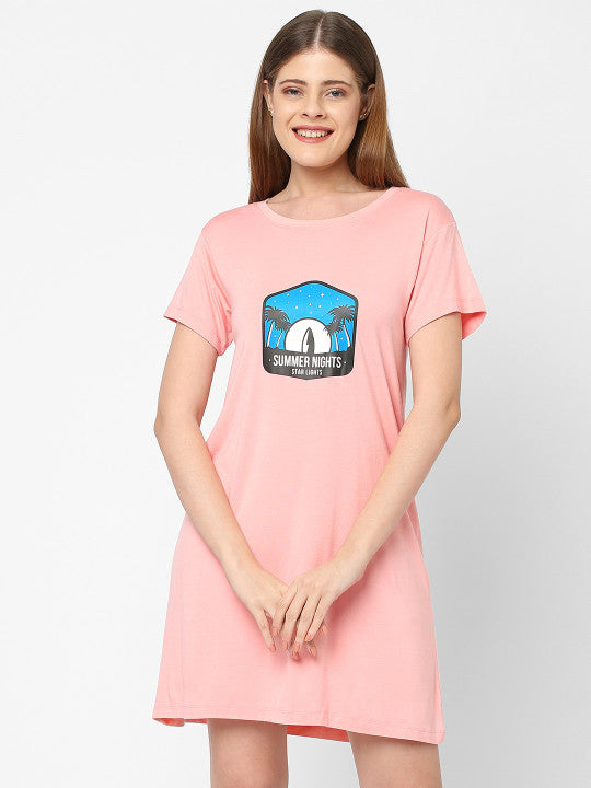 Inner Sense Peach-Coloured Printed Nightdress