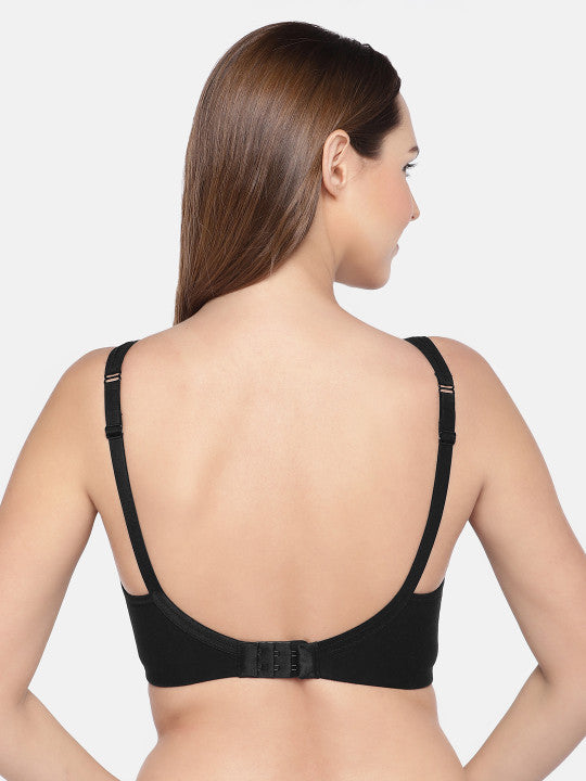 Inner Sense Blue & Black Solid Non-Wired Non Padded T-shirt Bra