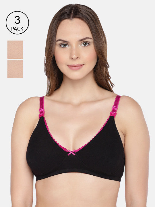 Inner Sense Black & Nude-Coloured Solid Non-Wired Non Padded Maternity Bra IMB003D_3D_3C
