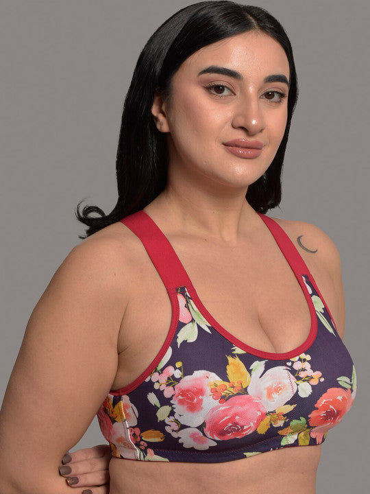 Inner Sense Plus Size Floral Printed Full Coverage Anti Odor Anti Microbial Workout Bra
