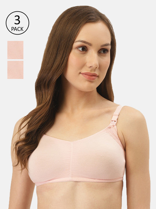 Inner Sense Pack Of 3 Solid Antimicrobial Soft Nursing Bra with Removable Pads - Image 1