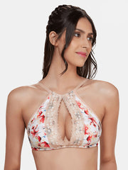 Inner Sense White & Pink Printed Organic Cotton Antimicrobial Non-wired Sustainable Bralette ISB089