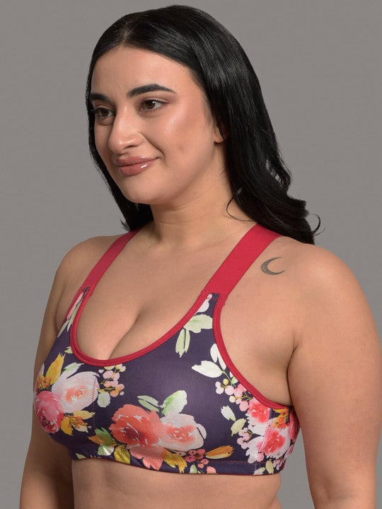 Inner Sense Plus Size Floral Printed Full Coverage Anti Odor Anti Microbial Workout Bra