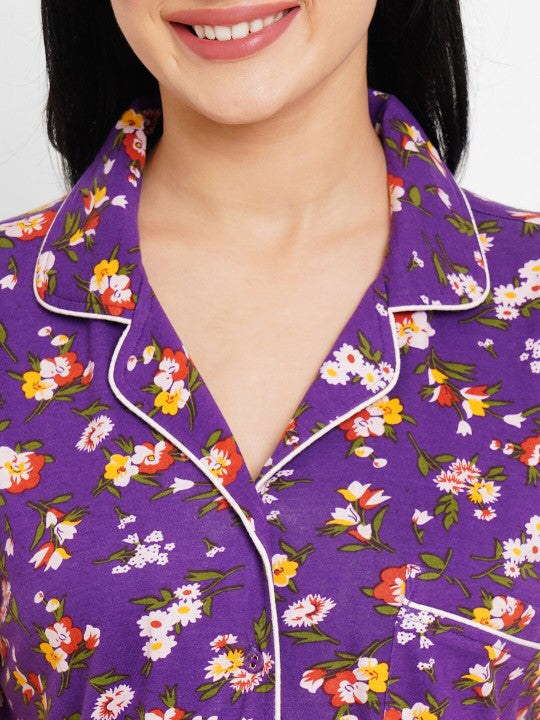 Floral Printed Organic Cotton & Bamboo Fibre Nightdress With Hairband