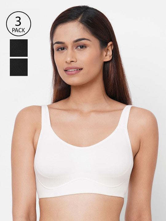 Pack Of 3 Black & White Solid Non-Wired Non Padded T-shirt Bra ISB097_97