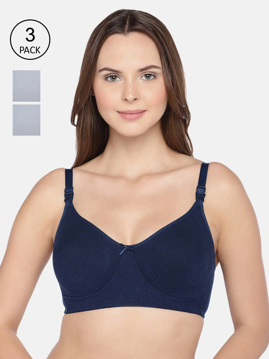 Inner Sense Pack Of 3 Navy Blue Antimicrobial Non-Wired Non Padded Maternity Bras