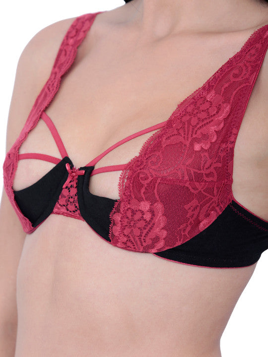 Inner Sense Maroon Organic Wired Lace Bra ISB048