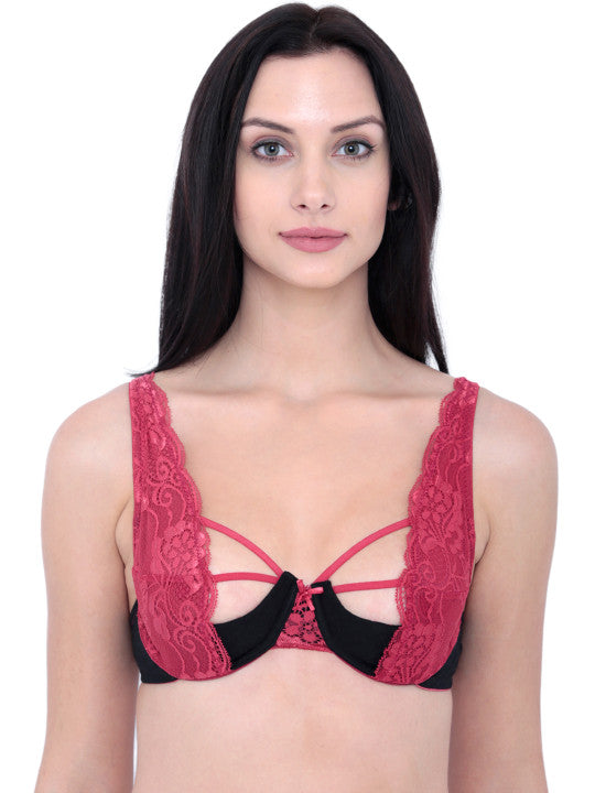 Inner Sense Maroon Organic Wired Lace Bra ISB048