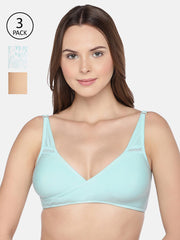 Inner Sense Pack of 3 Blue Printed Non-Wired Non Padded Maternity Bras