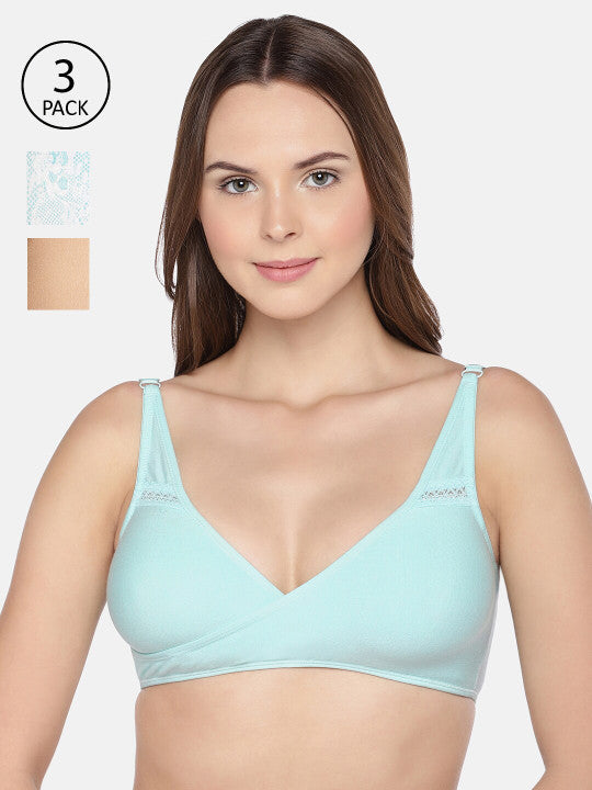 Inner Sense Pack of 3 Blue Printed Non-Wired Non Padded Maternity Bras