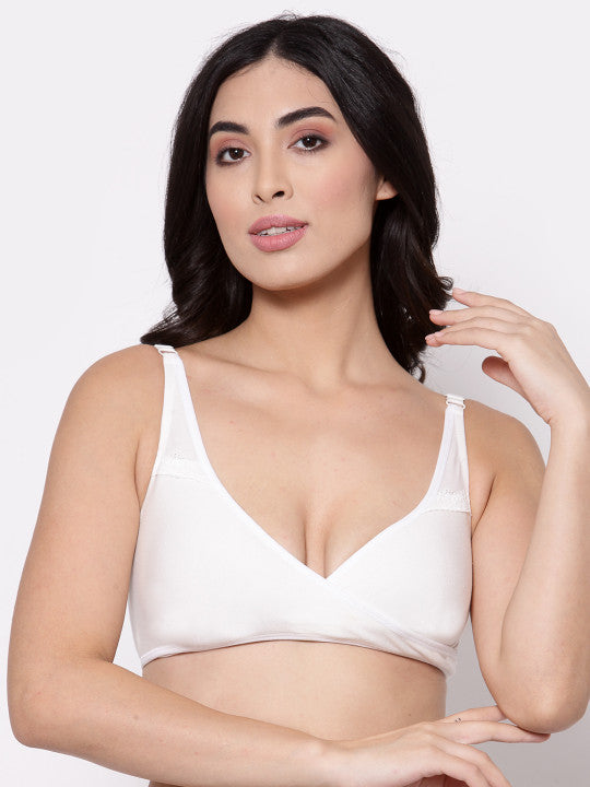 Inner Sense White Solid Organic Cotton Antimicrobial Sleeping/Feeding Bra AIMB007E