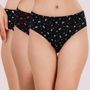 3-Pack High Rise Full Coverage Printed Stretch Cotton Hipster Panties - Ultimate Comfort & Style