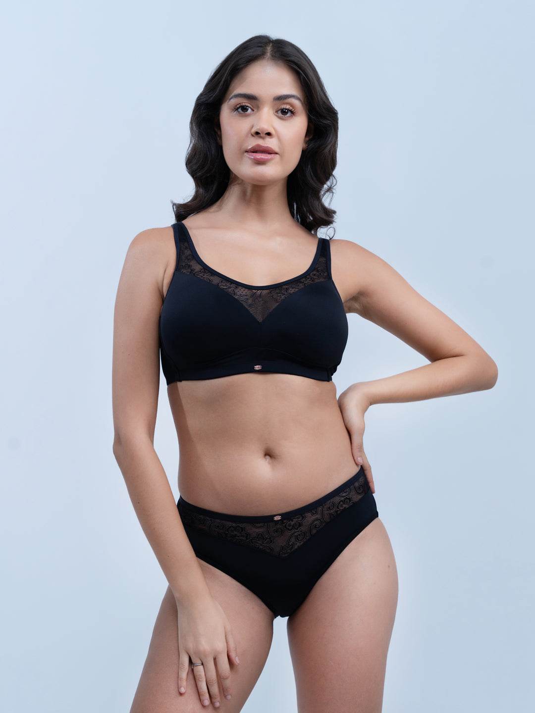 Elegant Full Coverage Padded Bra and Mid-Rise Lace Brief Set