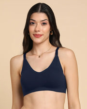 ComfortFit Tweens Non-Padded Cotton Spandex Invisi-Fit Bra (NAVY) - Seamless, Breathable, Invisible Feel