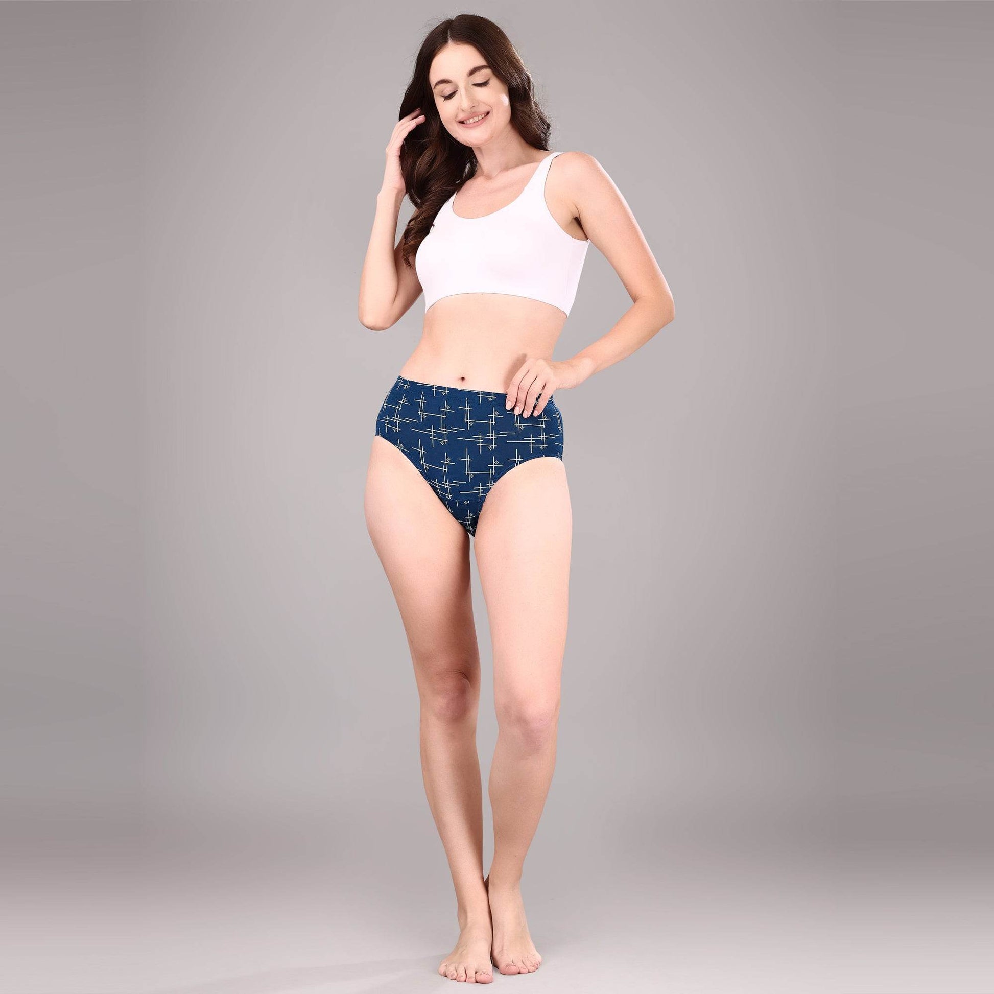 Luxurious High Waist Full Coverage Printed Stretch Cotton Briefs - 3 Pack