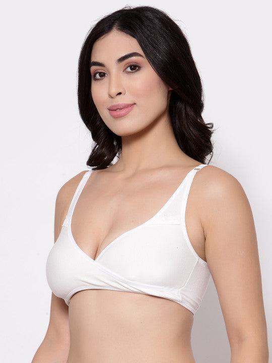 Inner Sense White Solid Organic Cotton Antimicrobial Sleeping/Feeding Bra AIMB007E