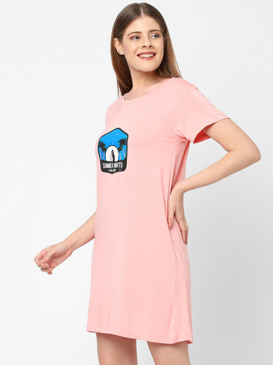 Inner Sense Peach-Coloured Printed Nightdress