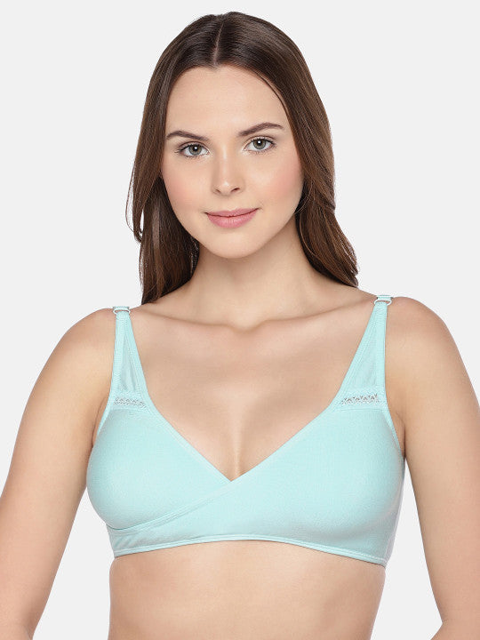 Inner Sense White & Sea Green Solid Non-Wired Non Padded Maternity Bra