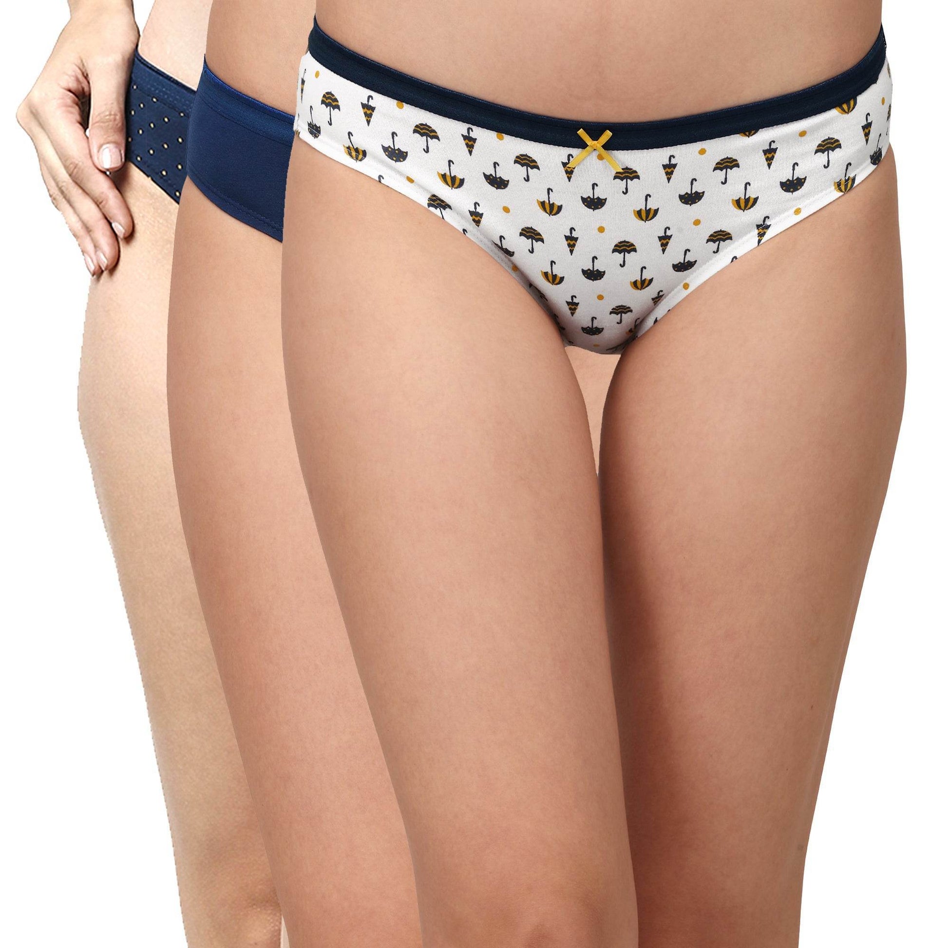 3-Pack Mid Rise Cotton Stretch Brief Panties - Solid & Printed Designs for Everyday Comfort