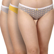 3-Pack Mid Rise Cotton Stretch Brief Panties - Solid & Printed Designs for Everyday Comfort