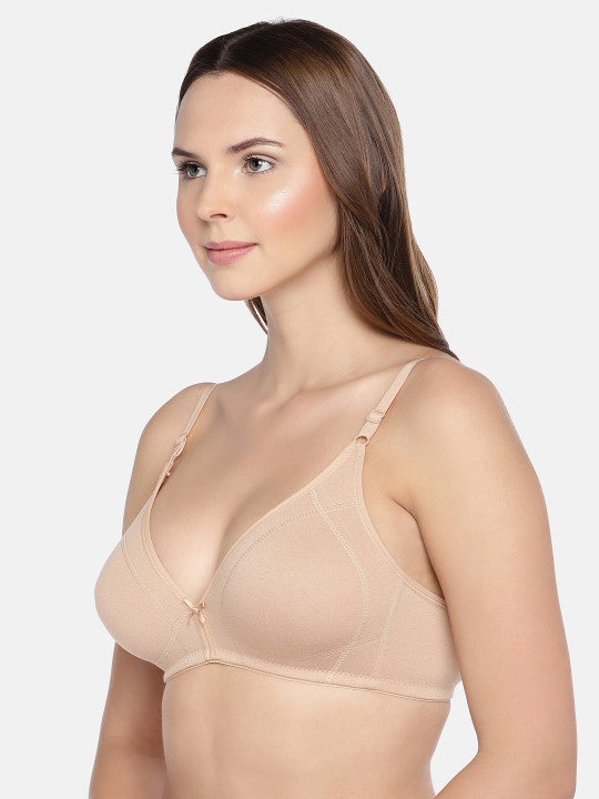 Beige Organic Cotton Antimicrobial Seamless Bra with Supportive Stitch ISB099
