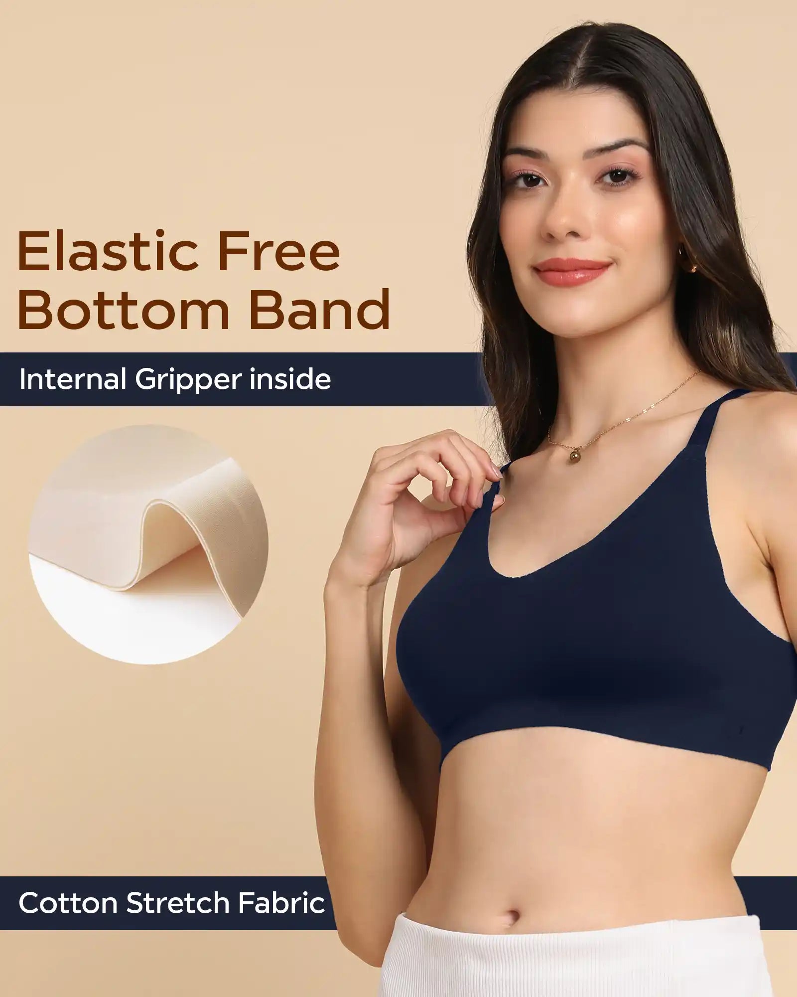 ComfortFit Tweens Non-Padded Cotton Spandex Invisi-Fit Bra (NAVY) - Seamless, Breathable, Invisible Feel