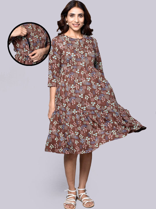 Inner Sense Floral Print Organic Cotton Fit & Flare Maternity Dress