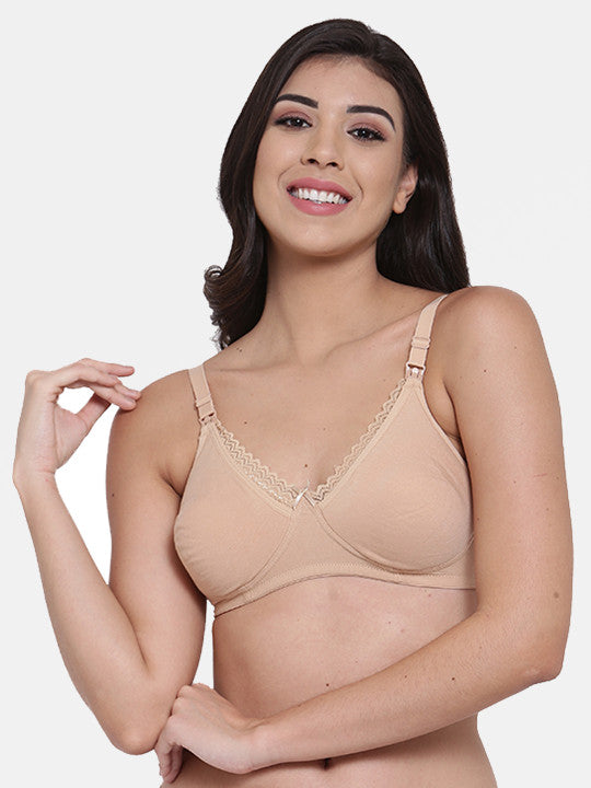 Inner Sense Beige & Cream-Coloured Solid Non-Wired Non Padded Maternity Bra Pack of 3