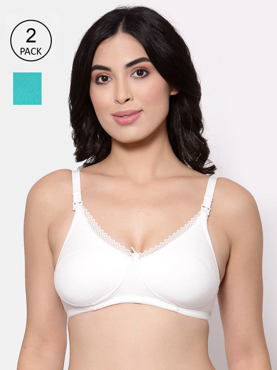 Inner Sense Pack of 2 Organic Cotton Antimicrobial Laced Soft Nursing Bra
