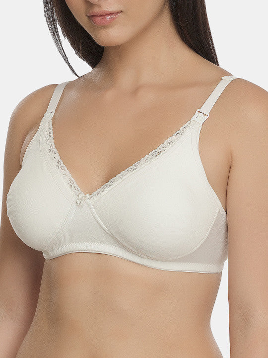 Inner Sense White Organic Cotton Antimicrobial Laced Soft Nursing Bra with an extender