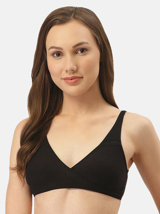 Inner Sense Black & Blue Solid Non-Wired Non Padded Maternity Bra