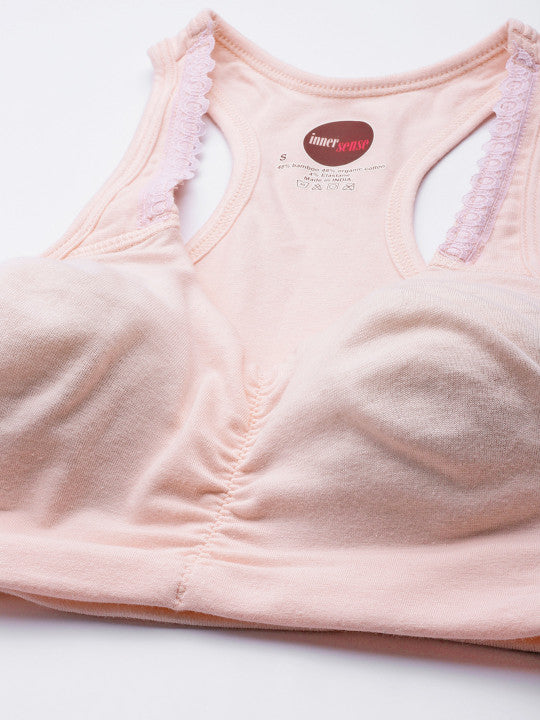 Inner Sense Pink Solid Antimicrobial Low Impact Lounge Bra with Removable Pads
