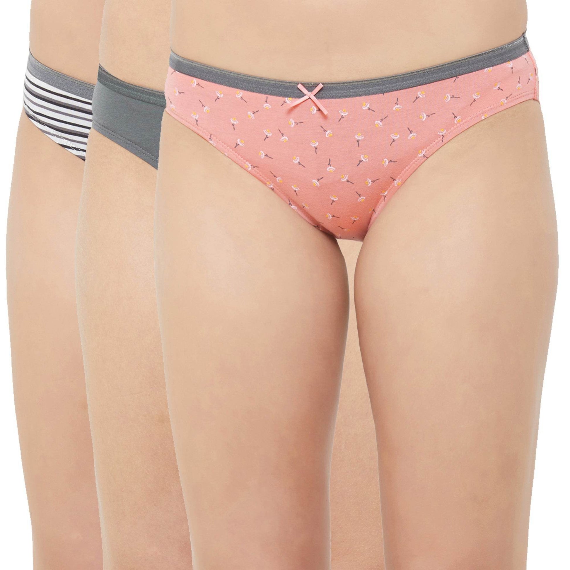 3-Pack Mid Rise Cotton Stretch Brief Panties - Solid & Printed Designs for Everyday Comfort