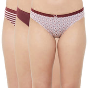 3-Pack Mid Rise Cotton Stretch Brief Panties - Solid & Printed Designs for Everyday Comfort