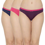 3-Pack Mid Rise Cotton Stretch Brief Panties - Solid & Printed Designs for Everyday Comfort