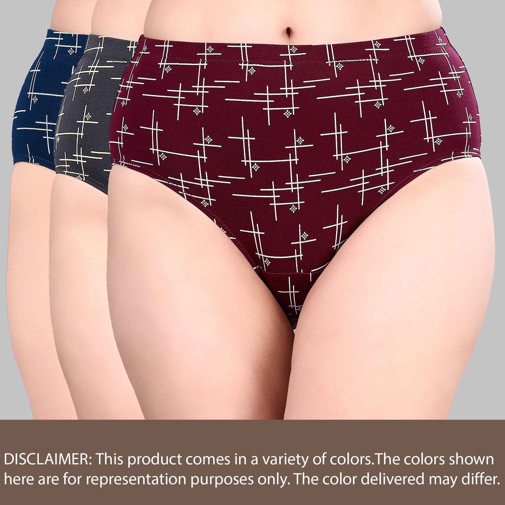 Premium Women's High Waist Full Coverage Cotton Briefs - Assorted Pack of 3 with Attractive Prints