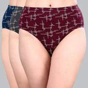 Luxurious High Waist Full Coverage Printed Stretch Cotton Briefs - 3 Pack