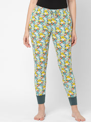 Women Blue Floral Print Organic Cotton Lounge Pants