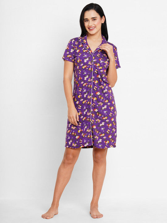 Floral Printed Organic Cotton & Bamboo Fibre Nightdress With Hairband