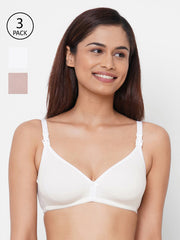 Inner Sense Nude-Coloured & White Solid Non-Wired Non Padded Set of 3 Maternity Bra