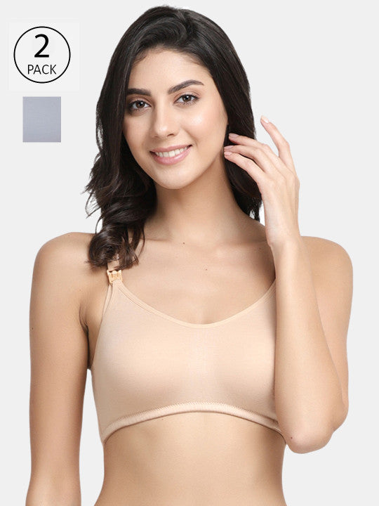 Inner Sense Beige & Blue Solid Non-Wired Non Padded Maternity Bra IMB004A_4B