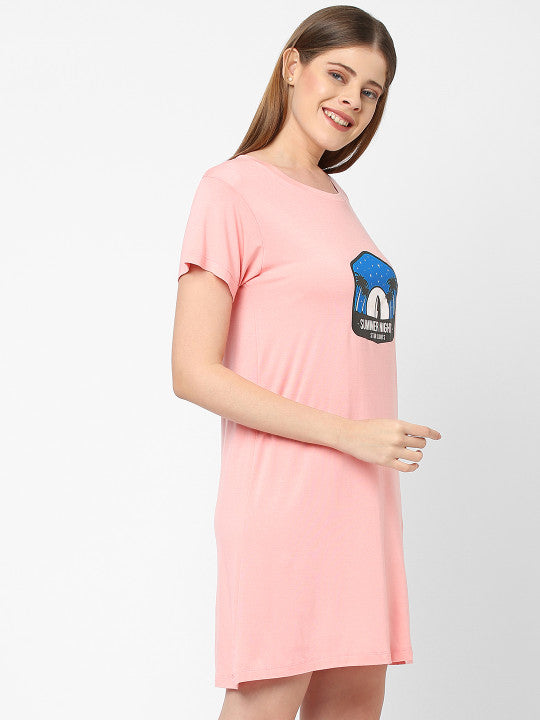Inner Sense Peach-Coloured Printed Nightdress