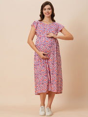 Inner Sense Women Floral Printed Organic Cotton Maternity Round Neck Maxi Dress
