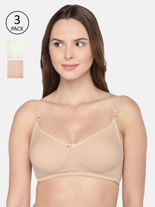 Inner Sense Pack Of 3 Solid Organic Cotton Antimicrobial Maternity Bra