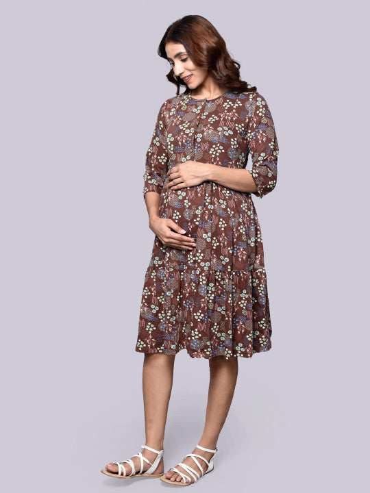 Inner Sense Floral Print Organic Cotton Fit & Flare Maternity Dress