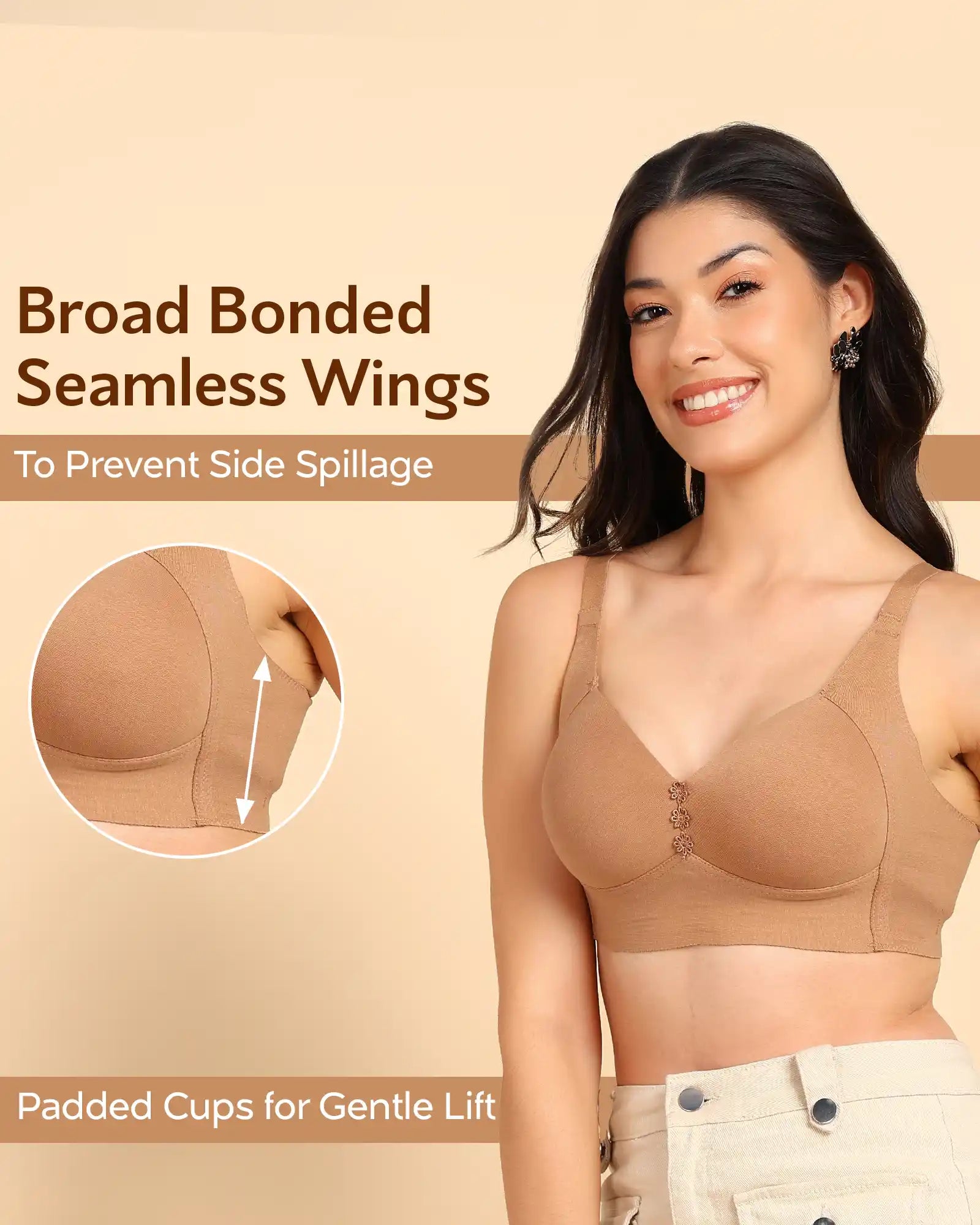 Tweens Invisi-Fit Lightly Padded Cotton Bonded Seamless Minimiser ((TW-SB-9203)