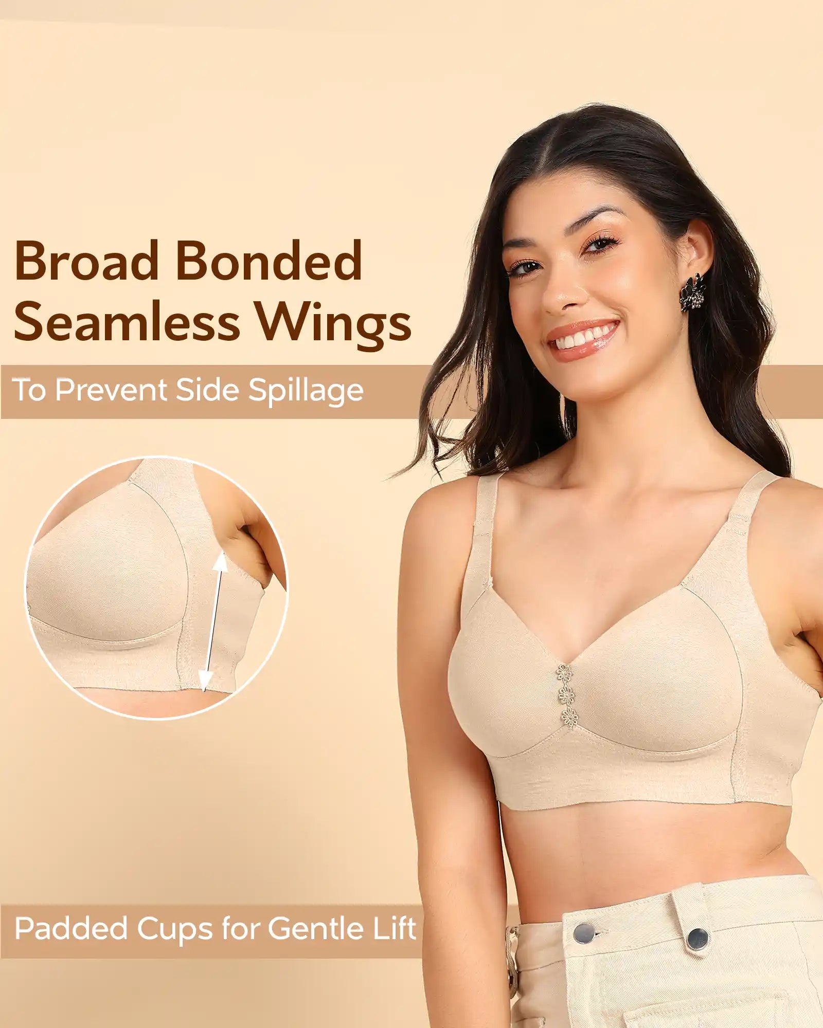 Tweens Invisi-Fit Lightly Padded Cotton Bonded Seamless Minimiser ((TW-SB-9203)