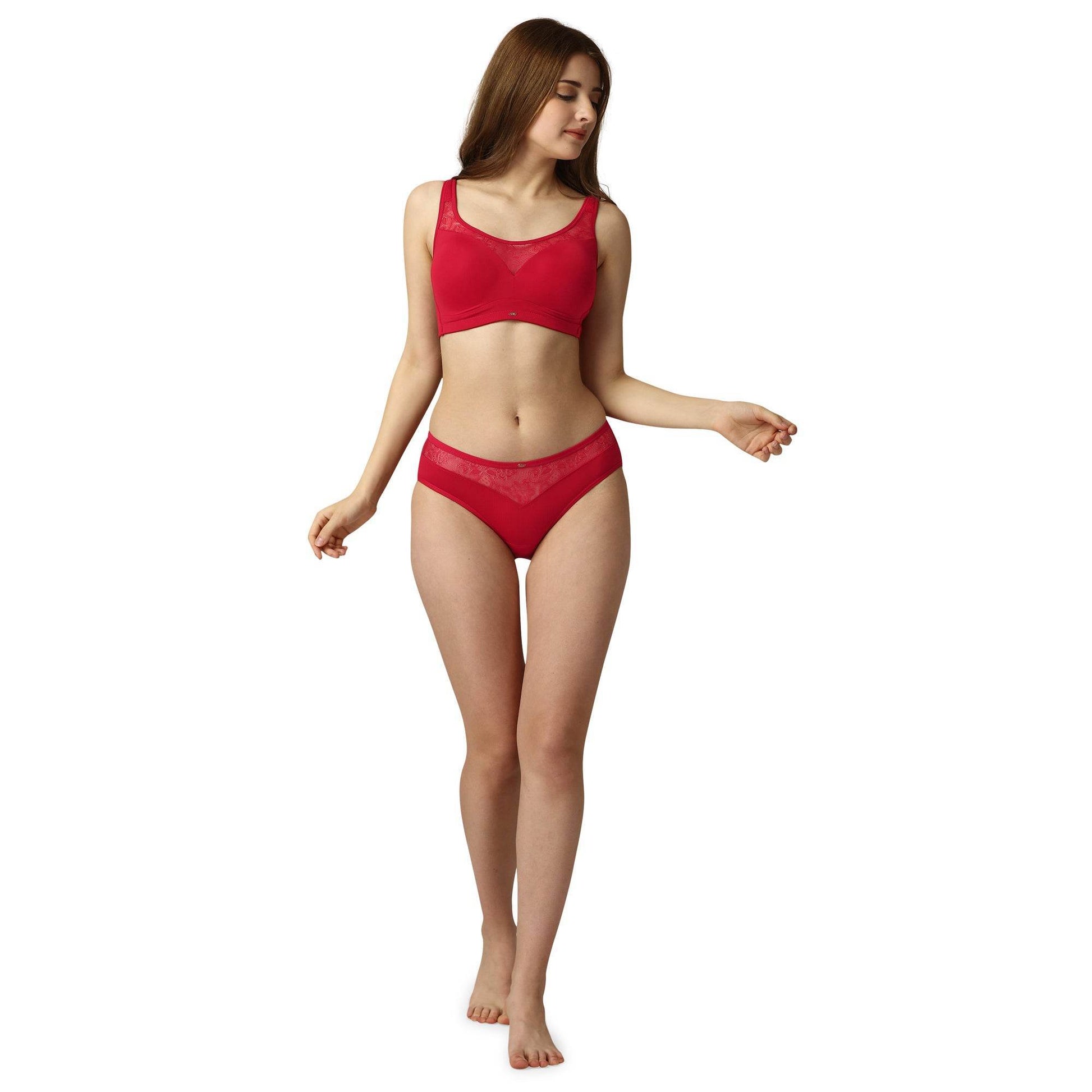 Elegant Full Coverage Padded Bra & Lace Trim Mid-Rise Brief Set - Ultimate Comfort & Style