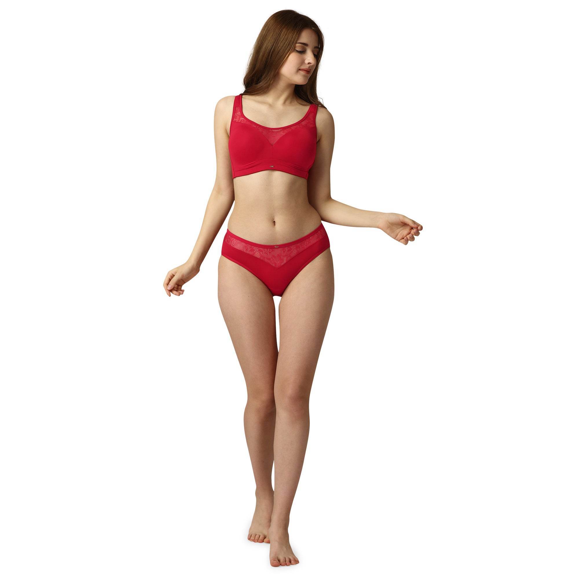 Elegant Full Coverage Padded Bra & Lace Trim Mid-Rise Brief Set - Ultimate Comfort & Style