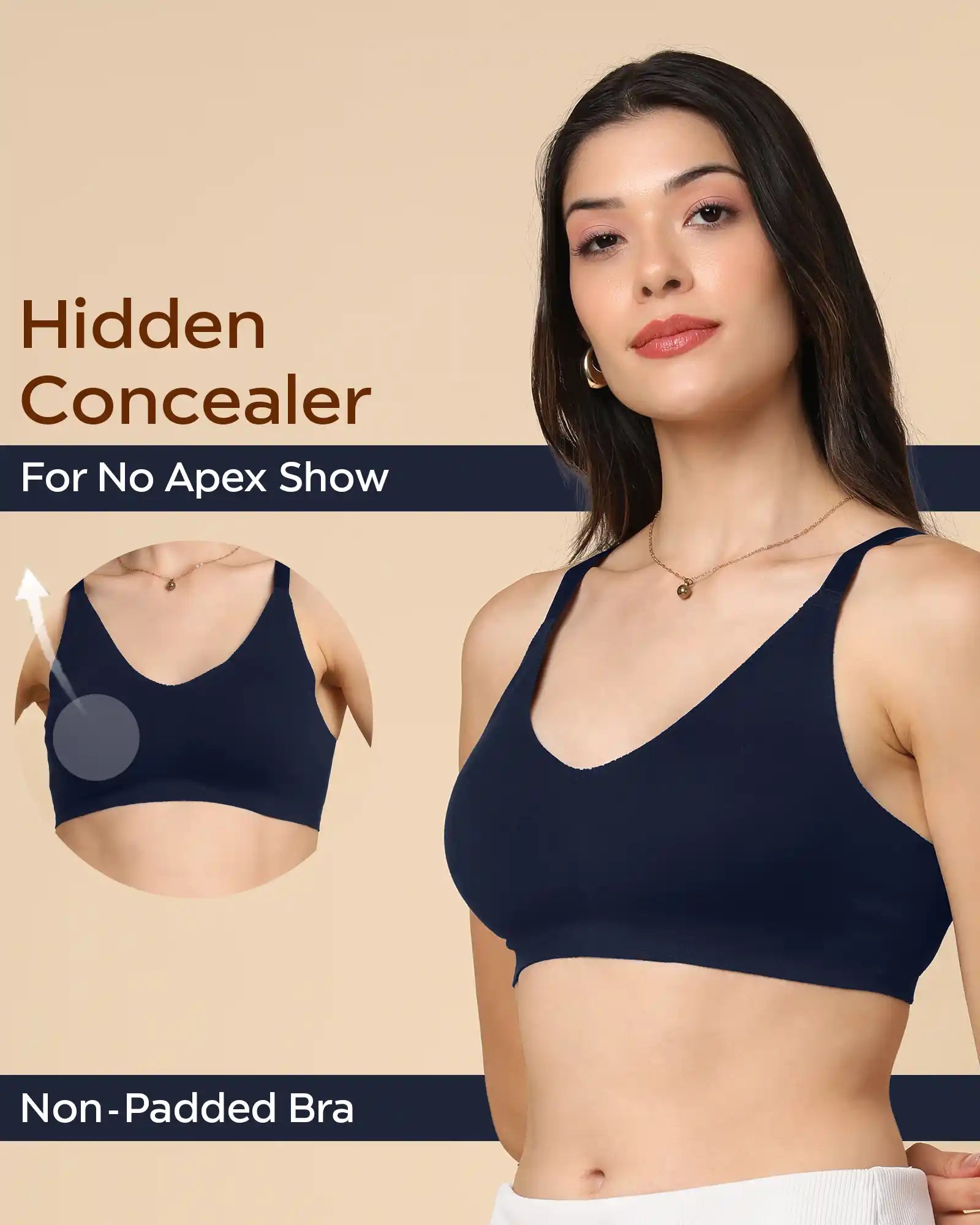 ComfortFit Tweens Non-Padded Cotton Spandex Invisi-Fit Bra (NAVY) - Seamless, Breathable, Invisible Feel